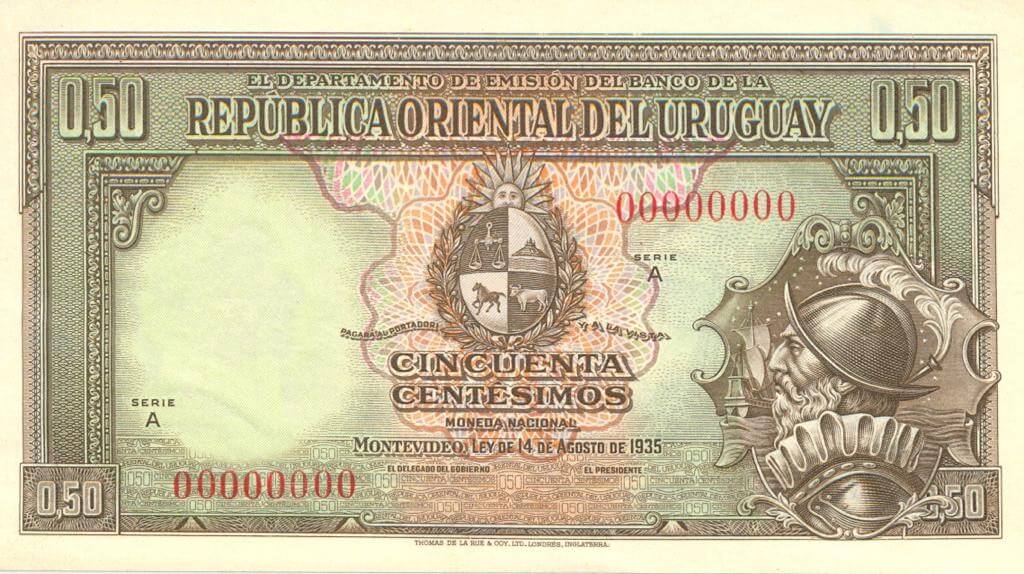 J. Luis Zorrilla de San Martin - Billete 0,50 ct. BROU Ley 1935 anverso